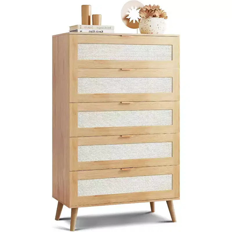 5-Drawer Tall Wooden Dresser - Storage Organizer with Metal Handles for Bedroom, Living Room, Hallway & Closet,White