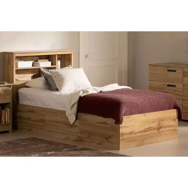 South Shore Twin Versa Bed Nordik Oak: Scandinavian Style with 3 Storage Drawers, Laminated Particle Board Frame