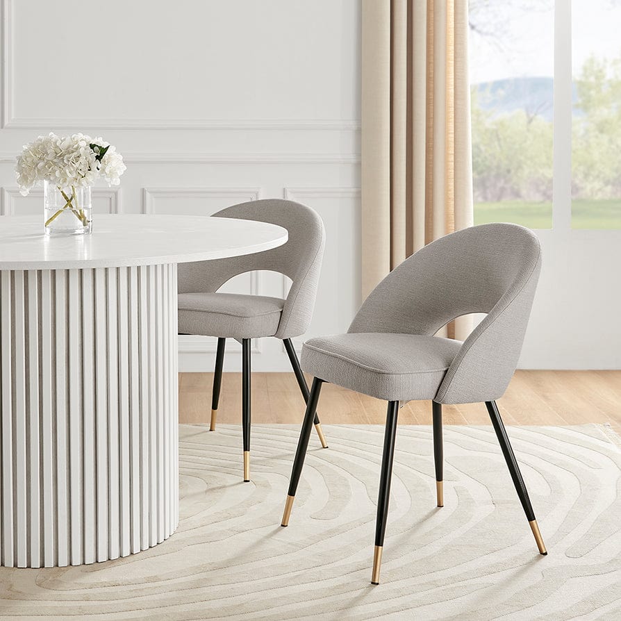 Modern Stone Grey Linen Dining Chair with Curved Back for Dining Room