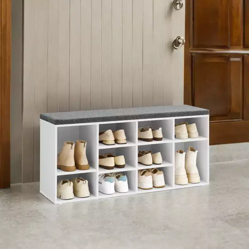 Shoe Bench with Cushioned Seat & 10 Compartments | Entryway Storage