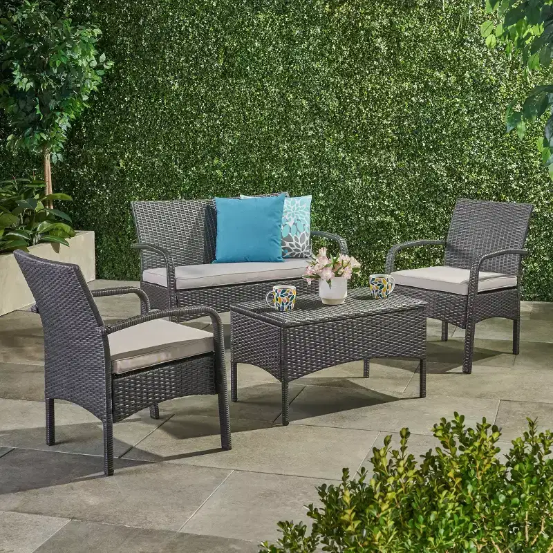 Cordoba 4pc Wicker Patio Chat Set with Cushions - Christopher Knight Home