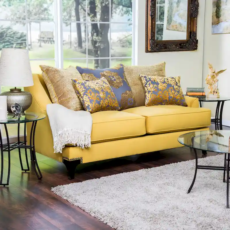 Contemporary Fabric Padded Nailhead Loveseat