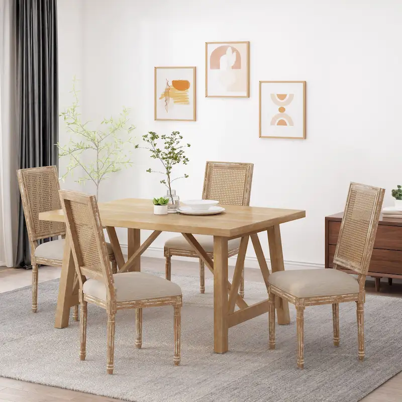 Regina Wood and Cane Upholstered Dining Chair (Set of 4)