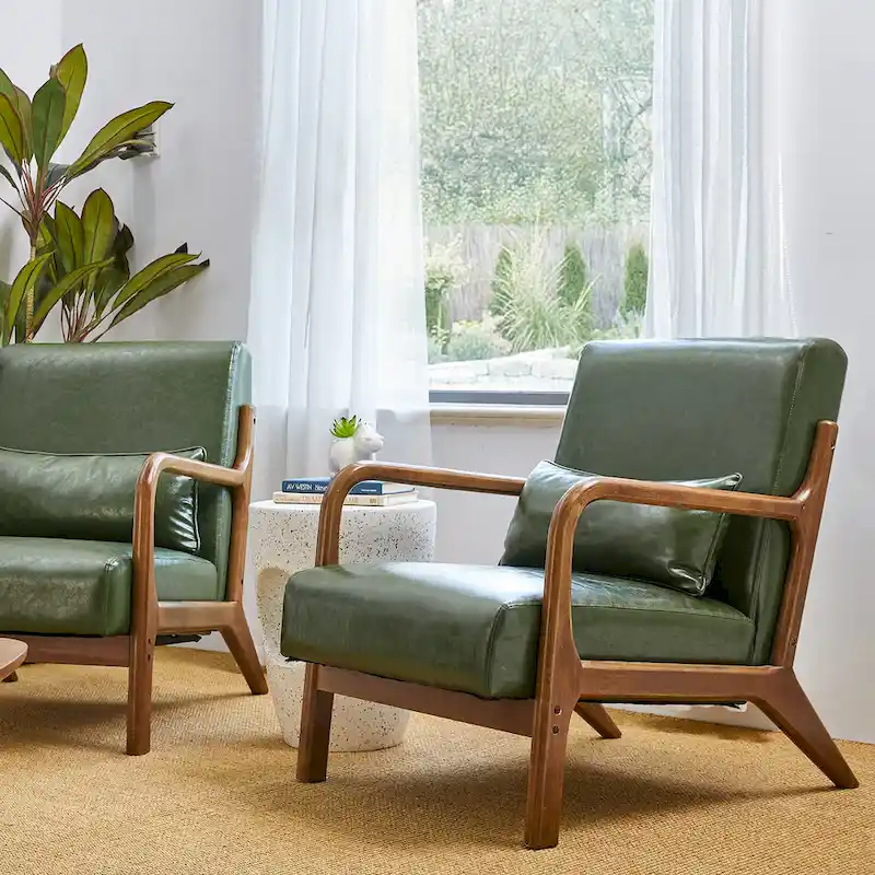 Glitzhome Set of 2 30.75H Mid-Century Modern PU Leather Accent Chairs with Cushion - 25.75W x 33.75D x 30.75H