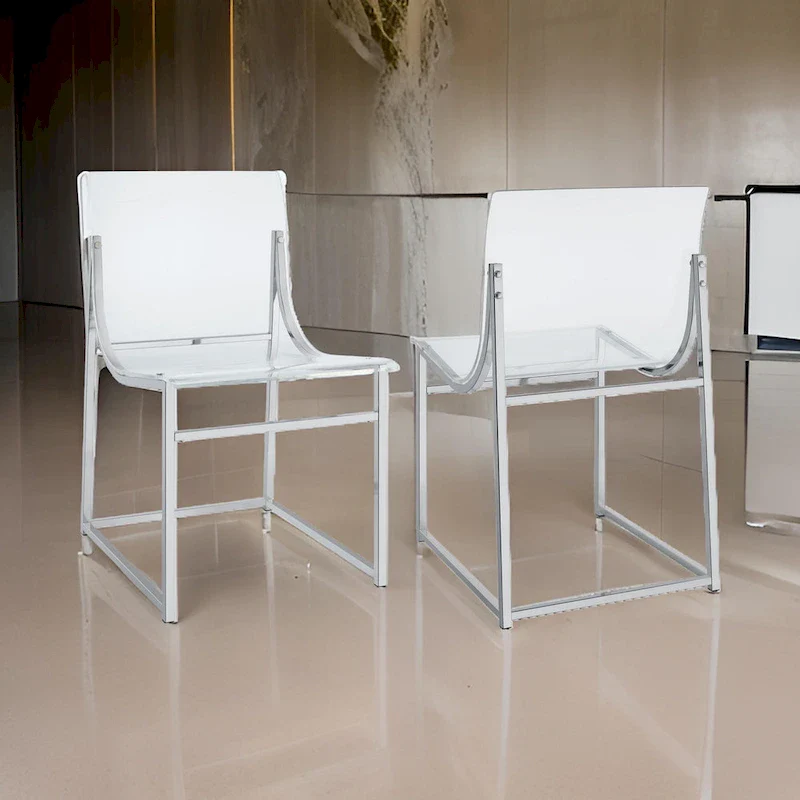 18 Inch Dining Side Chair, Acrylic Clear Curved Seat, Chrome