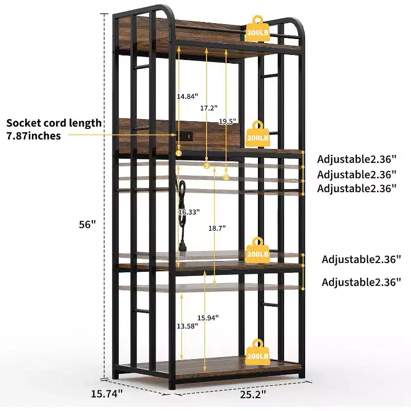 4 Tier Bakers Rack Spacious 4-Tier Storage, Freestanding Microwave Stand, Heavy-Duty Metal Frame, Protective Barrier & Stability, Space-Saving Design