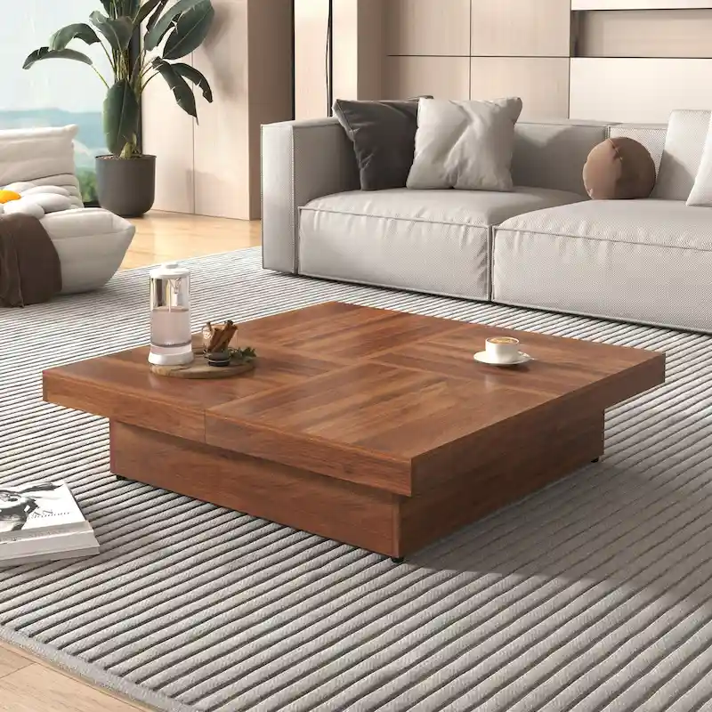 Marble Veneer Coffee Table Sliding Top with Storage