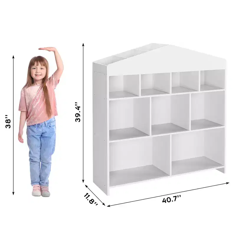 Modern Children's Bookcase and Toy Shelf - 9-Cubby Storage Unit with Safety Wall Anchors, Scratch-Resistant, Easy-Clean for Home, School