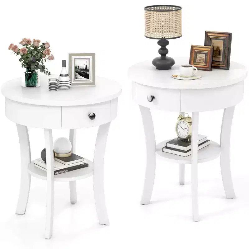 tier Side End Sofa Table Round Nightstand Bedroom Living Room White/Espresso/Black