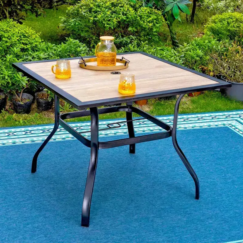 5pc Patio Set with Square Steel Table & Lightweight Aluminum Frame Sling Chairs - Captiva Designs