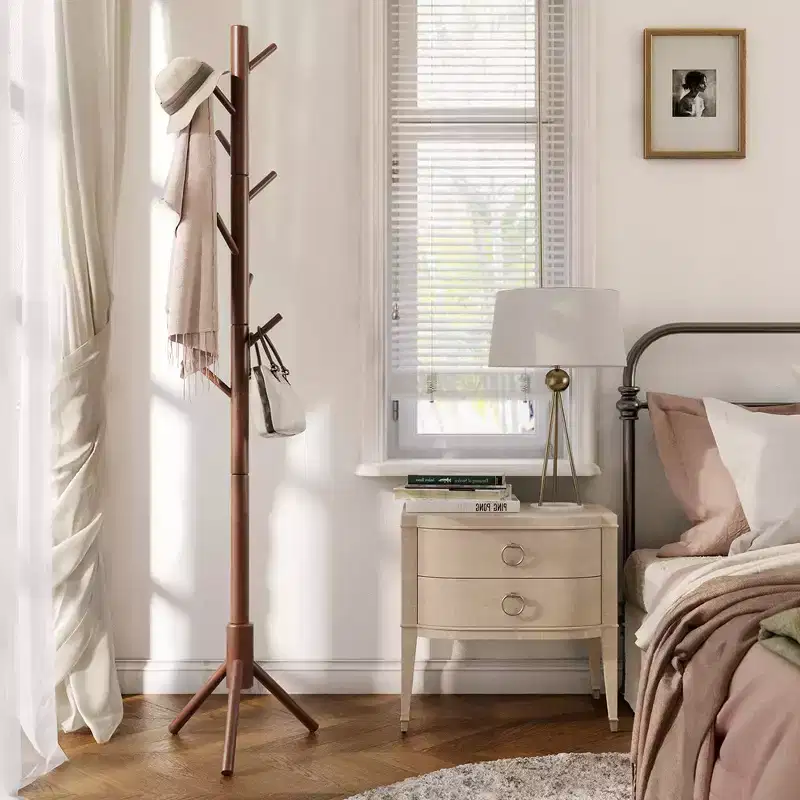 8-Hook Solid Wood Free Standing Tree-Shaped Coat Rack