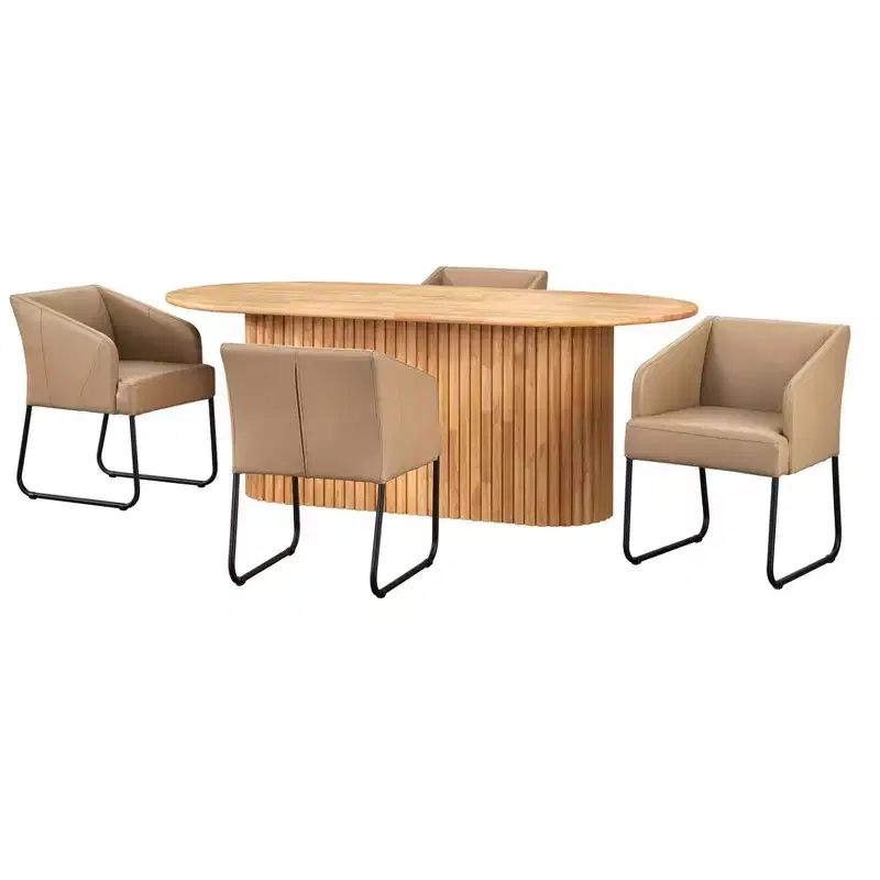 5-Piece Oval Dining Set – Rubberwood Table 78.5
