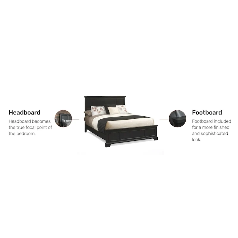 Queen Bed Frame in Black Finish, Hardwood and Engineered Wood, Box Spring Required
