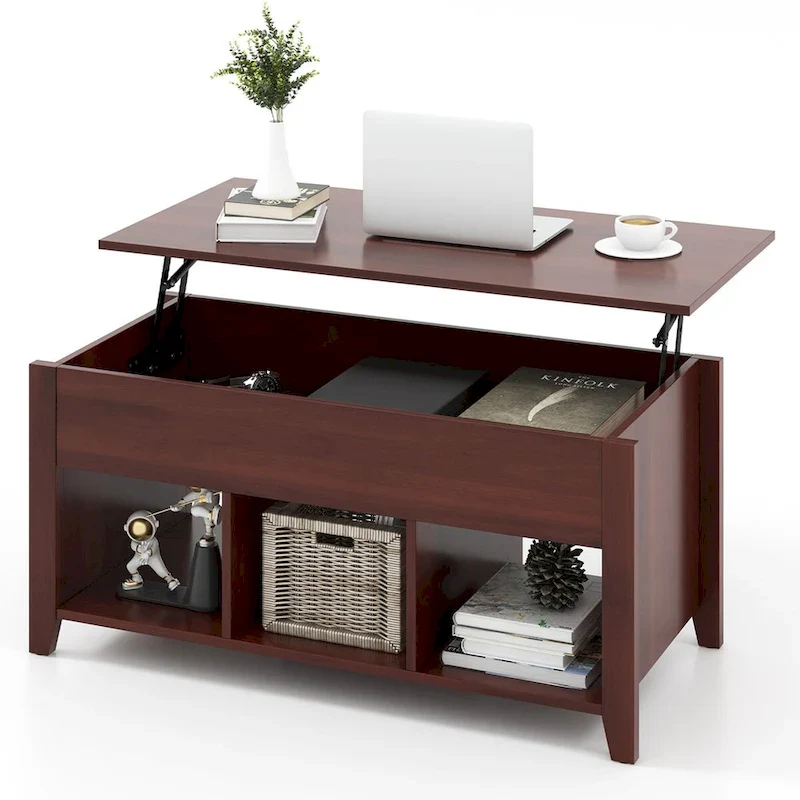 Brown Lift Top Coffee Table with Hidden Compartment, 1-Person