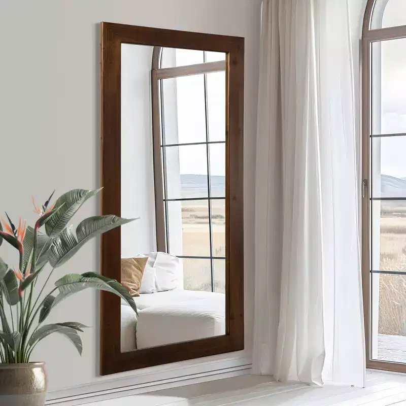 71x31 inch Solid Wood Straight Edge Rectangular Walnut Color Full-length Mirror (without Bracket)