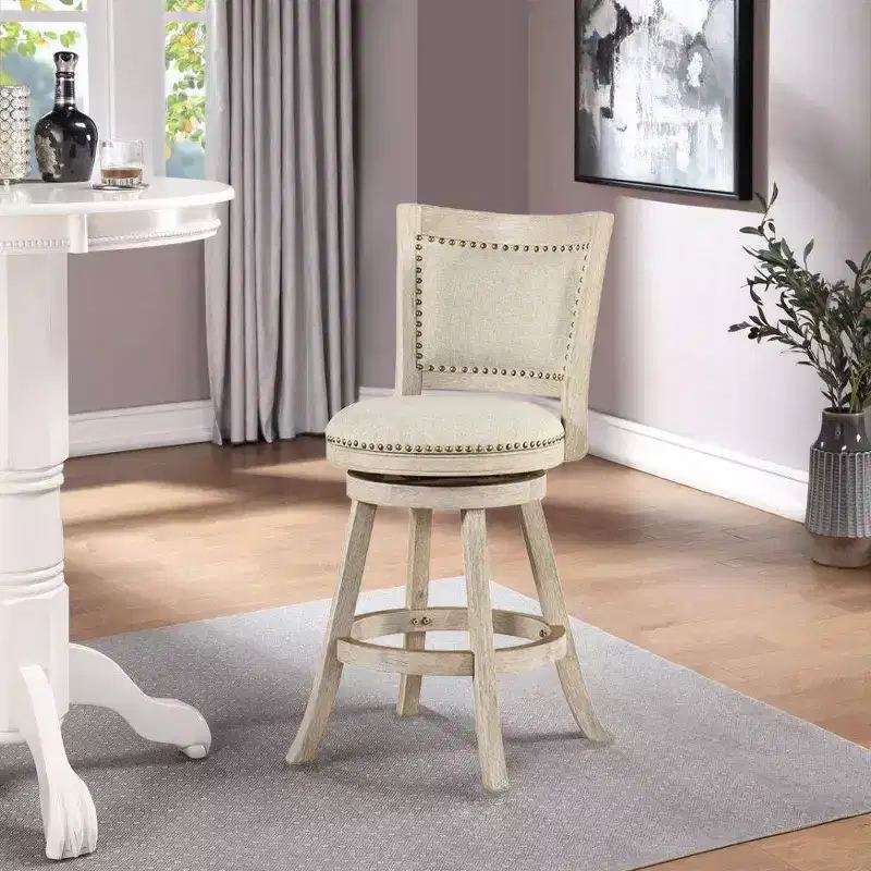 24" Melrose Swivel Counter Height Wire Brush Ivory - Boraam: Linen Upholstery, Nailhead Trim
