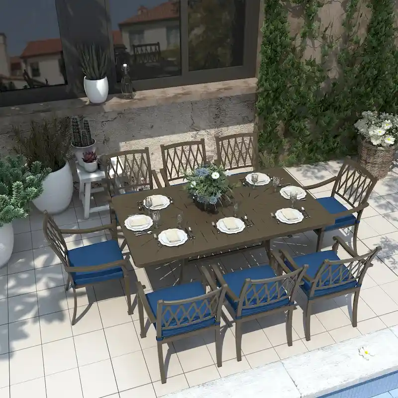 9-Piece Cast Aluminum Patio Dining Set with Cushions