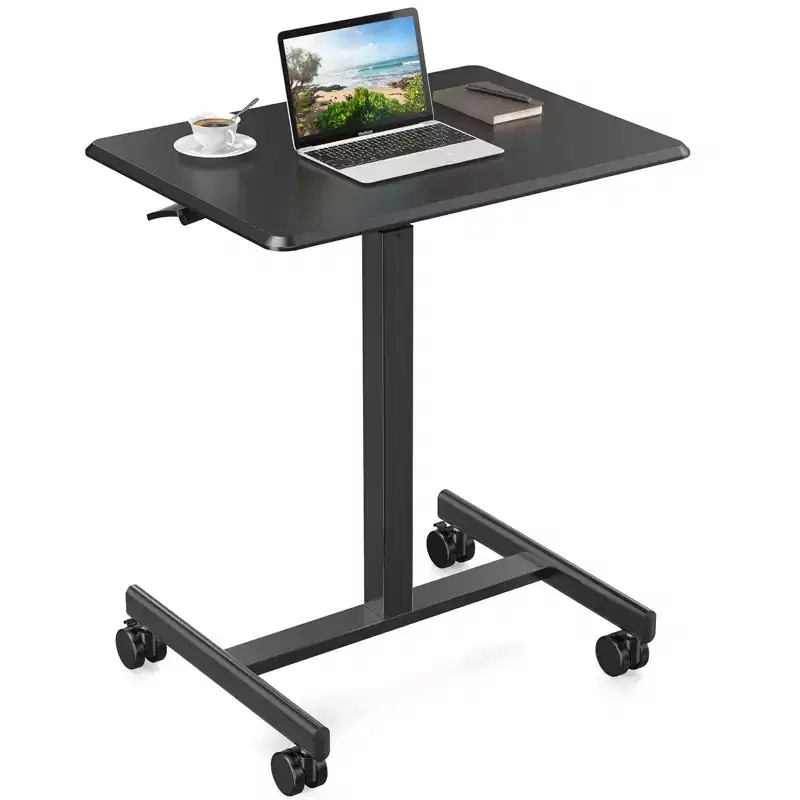 25.5IN Height-Adjustable Computer Desk with Wheels, Standing Desk with T-Shape Metal Base, Small Desk for Bedroom, Living Room