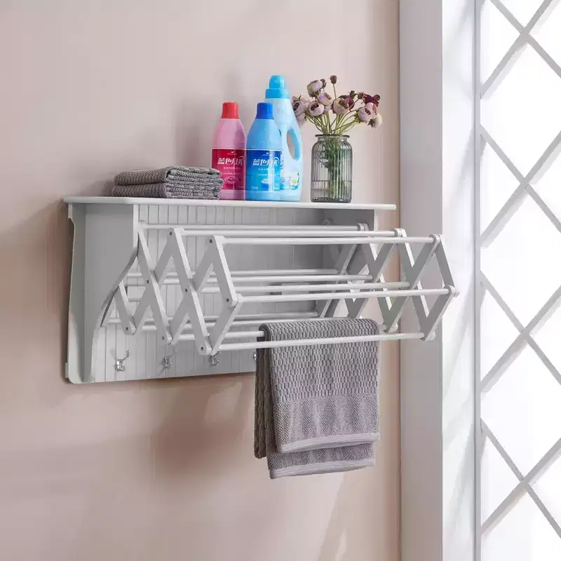 36 x 18 Wall Shelf with Collapsible Drying Rack and Hooks