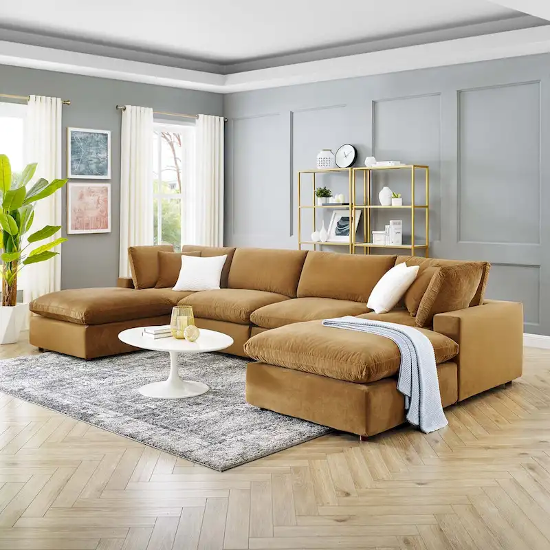 Commix Down Filled Overstuffed Velvet 6-Piece Sectional Sofa