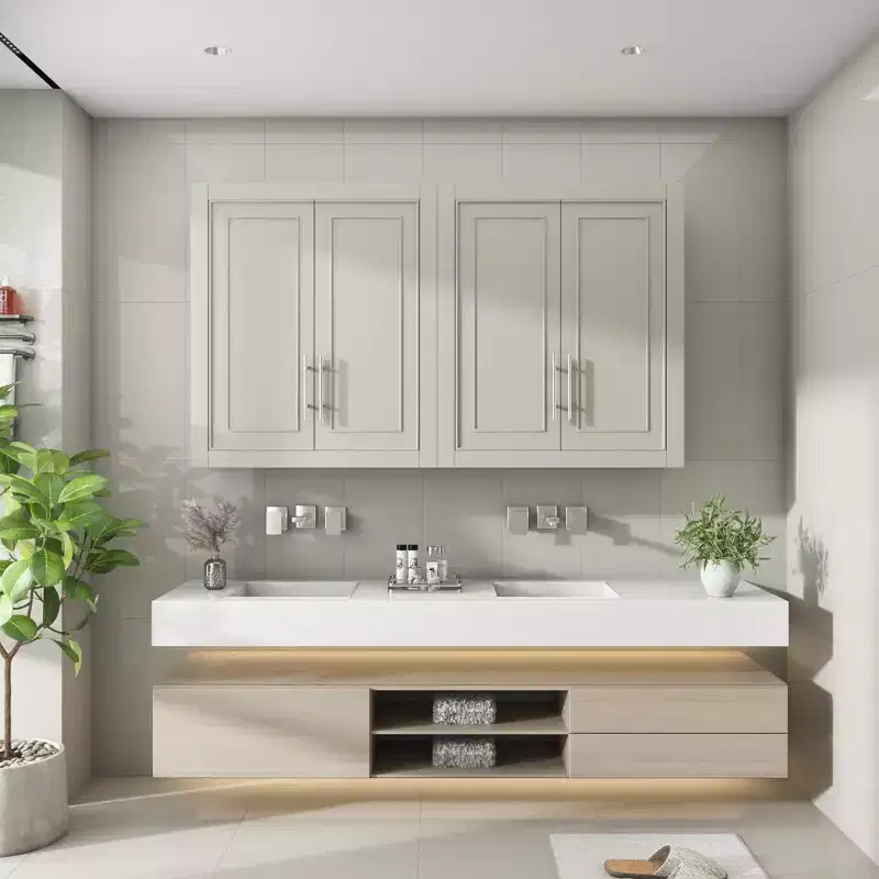 Bathroom Kitchen Wall Cabinet, Medicine Cabinet Over The Toilet, Laundry Room Cabinet with Doors and Storage Shelves, Gray
