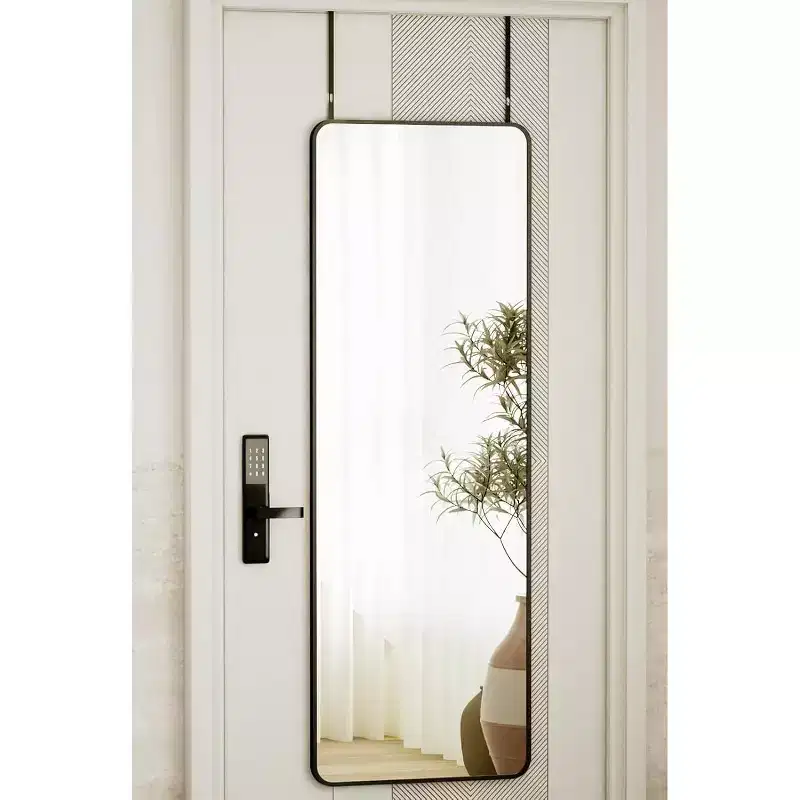 14x48 Full Length Mirror Black, Aluminum Alloy Frame Adjustable Hangers for Dorm
