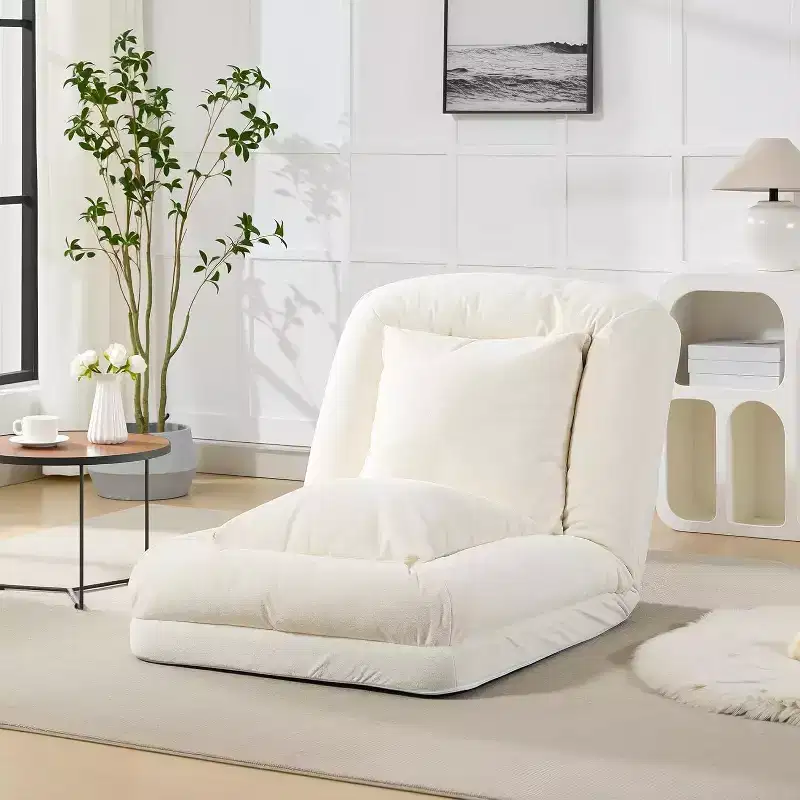 Chenille 5-Position Adjustable Foldable Sofa Dog Bed with Fluffy Pillows, Oversized Lounger for People and Pets