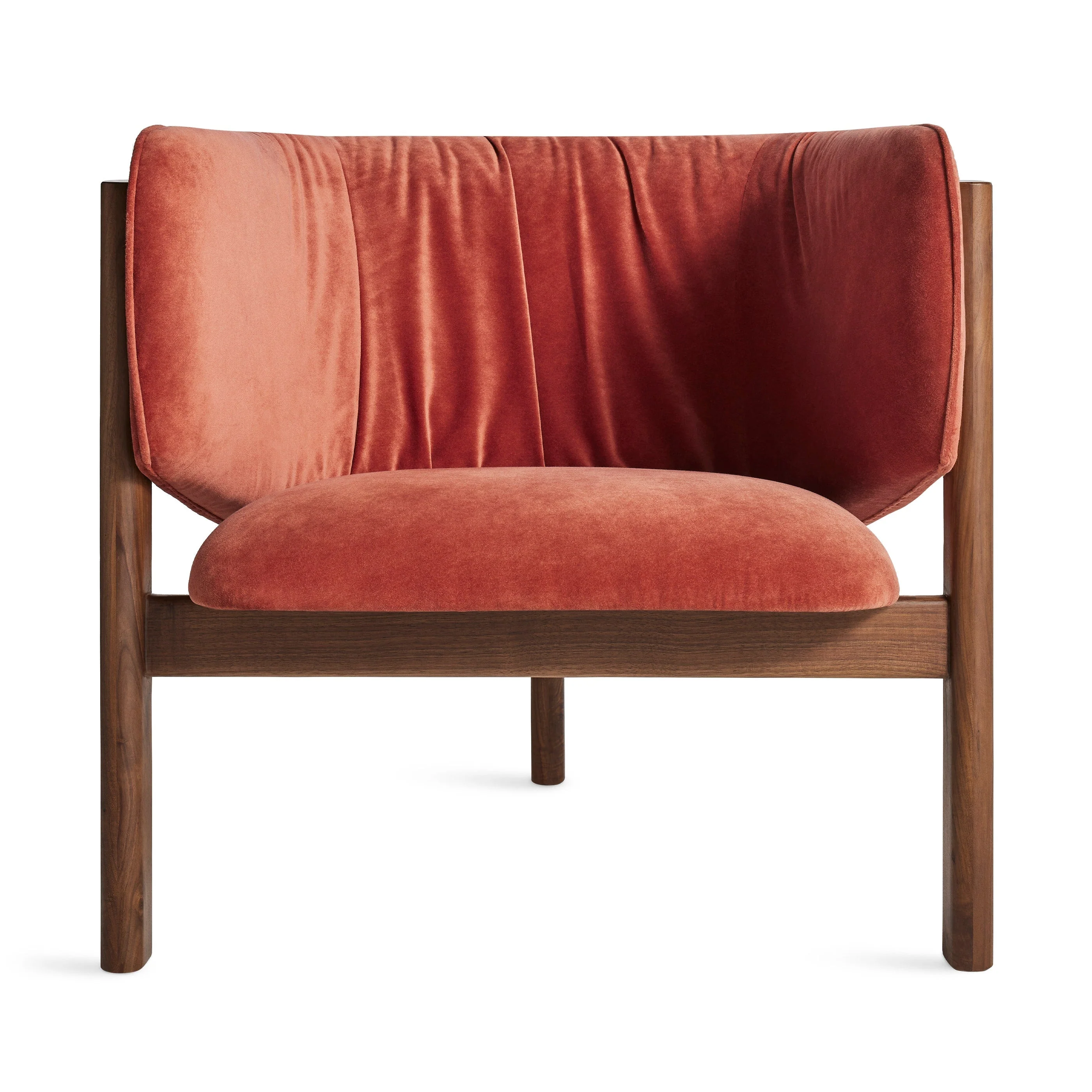 Modern Tomato Velvet Solid Wood Lounge Chair with Tripod Frame for Living Room