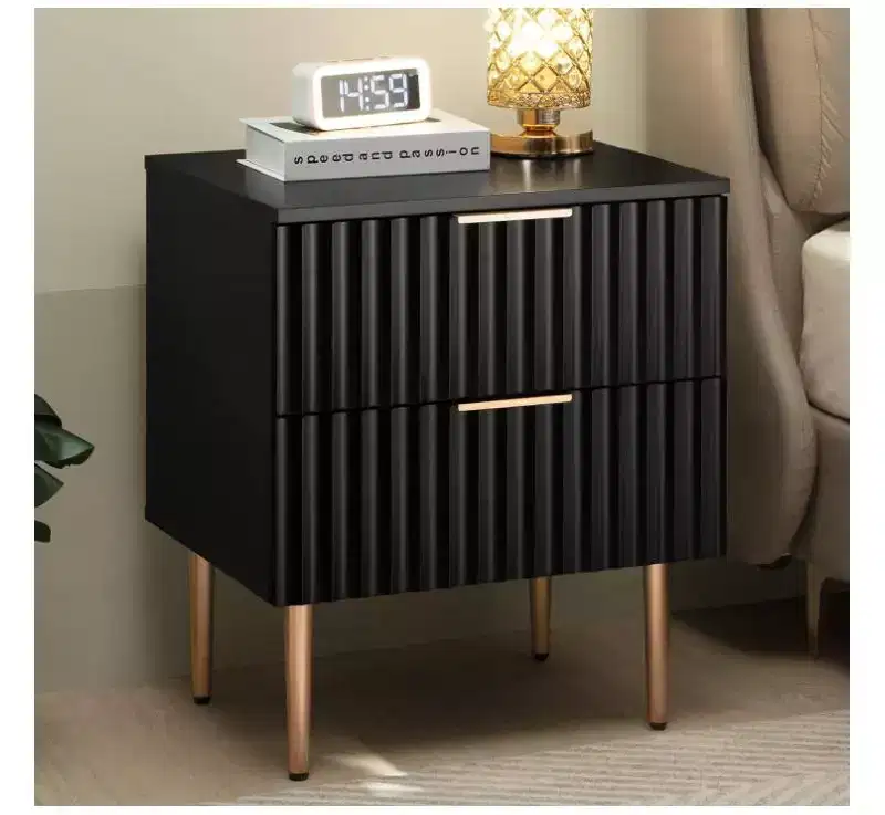 COZONY Modern Fluted Nightstand with Charging Station, 2-Drawer Bedside Table with USB Ports for Bedroom and Apartment