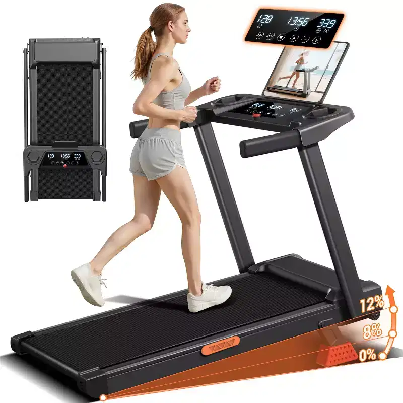 15% Manual Incline Treadmill with Handle Bar, 3-Screen Display Foldable Walking Pad, 3.0HP Quiet Motor, 0.67.0 MPH, Home Treadmill