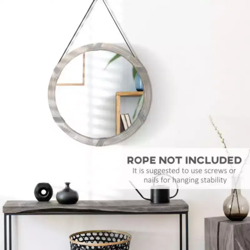 30.75 Wood Wall Mirror, Farmhouse Decorative e Round Mirror for Wall Decor in Living Room