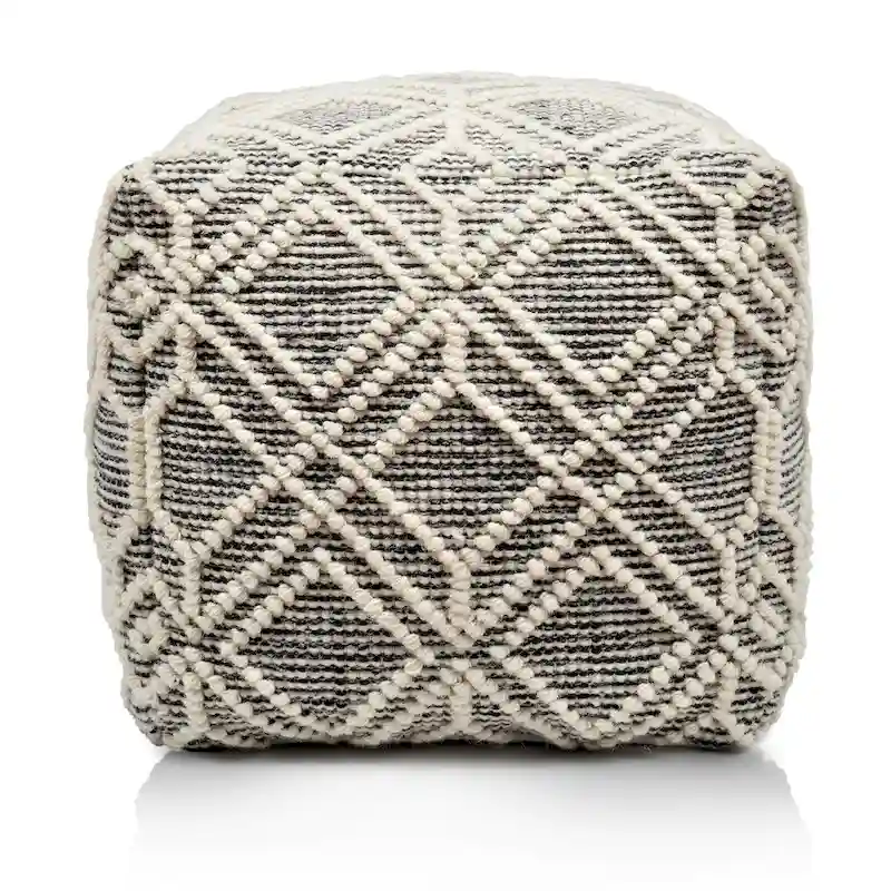 Loominaire handmade Addo wool, cotton natural fiber pouf footstool for living room bed room and family room (16x16x16)