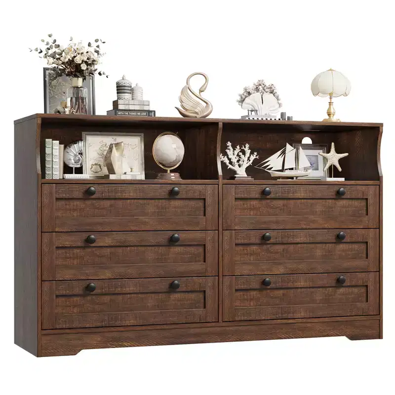 55-Inch 6-Drawer Dresser with LED Light Strip and Power Outlet