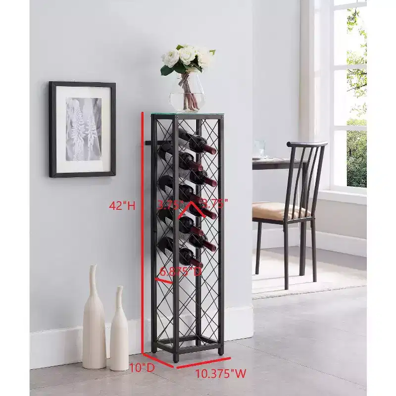 Kings Brand Furniture Narenda Pewter Freestanding Metal Wine Rack Tower with Shelf and Bottle Holder, Stores Up to 13 Wine Bottles