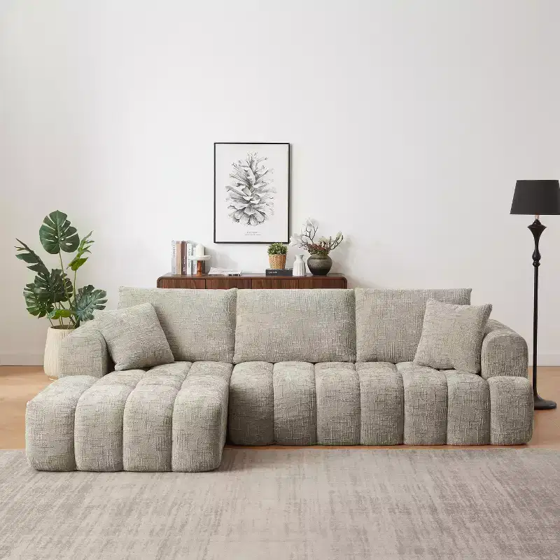 Gray Chenille L-Shape Sectional Sofa with Chaise, Seats 3