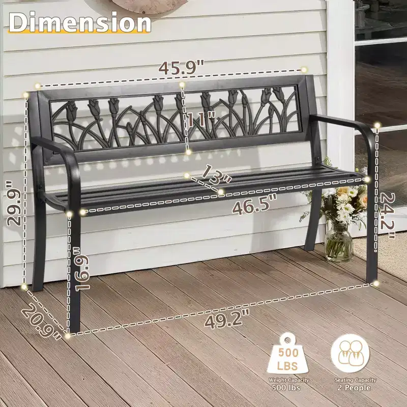 Karl Home | 49-inch Black Metal Bench with PVC Tulip Backrest
