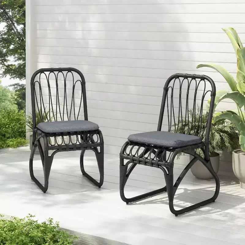 Okak Boho PE Wicker Patio Accent Chairs Upholstered Dining Chairs,Set of 2,Outdoor Rattan Chairs for Backyard,Garden&Patio,,400lbs Max