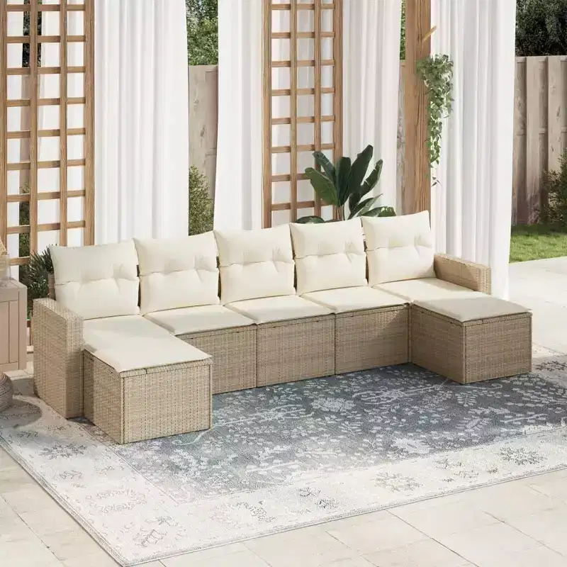vidaXL 7 Piece Patio Sofa Set with Cushions Poly Rattan