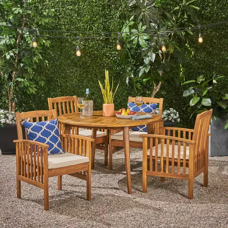 Christopher Knight Home Maura Outdoor Acacia Wood 5 Piece Dining Set with Water Resistant Cushion