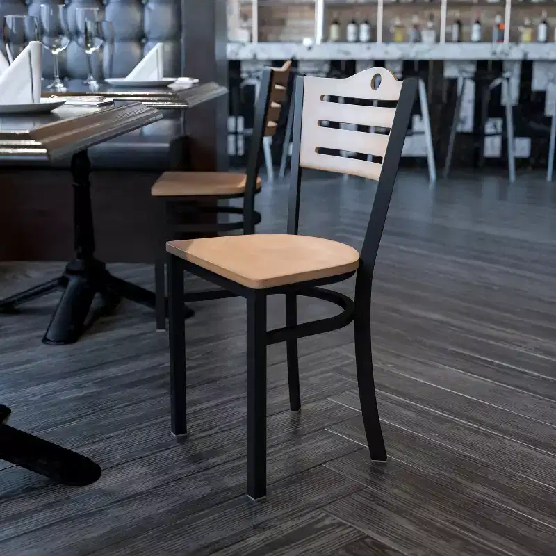 Black Slat Back Metal Restaurant Dining Chair