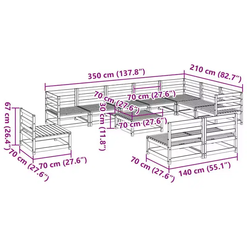 vidaXL Garden Sofa Set Wax Solid Pine Wood Large Breathable Design