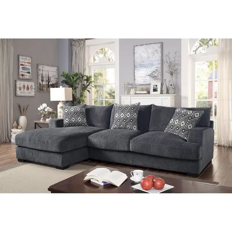 L-Shaped Chenille Sectional Sofa - Gray