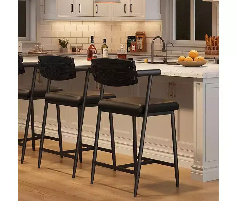 Bar Stools Set of 2 with Arms, 26 Counter Height Bar Stools with Footrest and Wood Back, Metal Bar Stool Set with Wide Padded Seat