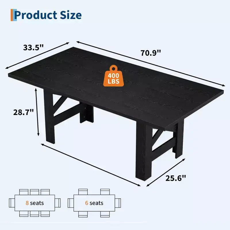 71 Large Farmhouse Dining Table for 6-8, Wooden Barn Kitchen Table w/ Sturdy Triangular Legs, Thickened Tabletop Only for Dining Room & Office