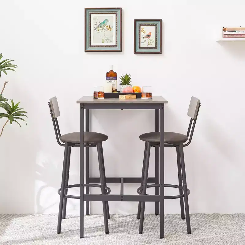 Okak 3-Piece Industrial Bar Height Dining Table Set & Chairs for Kitchen,Dining Room,Metal & Wood Bistro Dinette Set for Breakfast