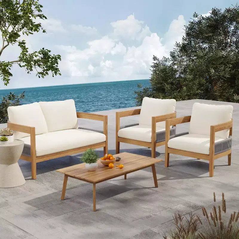 Christopher Knight Home Olympia Outdoor 4 Pieces Acacia Wood Seating Set, Beige/Teak