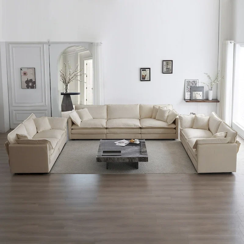 3-Piece Sofa Oversized Sofa Comfy Chenille Deep Seat Sofa Couch with 2 Loveseat and 3 Seater Sofa