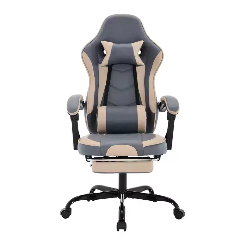MAYEERTY Gaming Chair, Ergonomic Computer Chair with Footrest and Massage Lumbar Support, Height Adjustable Swivel Video Game Chair Blue Beige