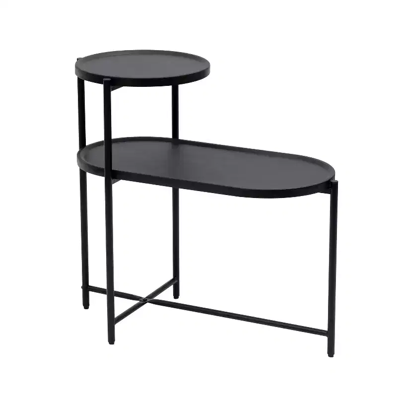 Round Coffee Table with Storage Tray 2 Tier Oval End Tables Wooden Small Side Table for Living Room