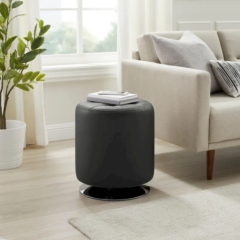 Chelle Faux Leather Swivel Ottoman